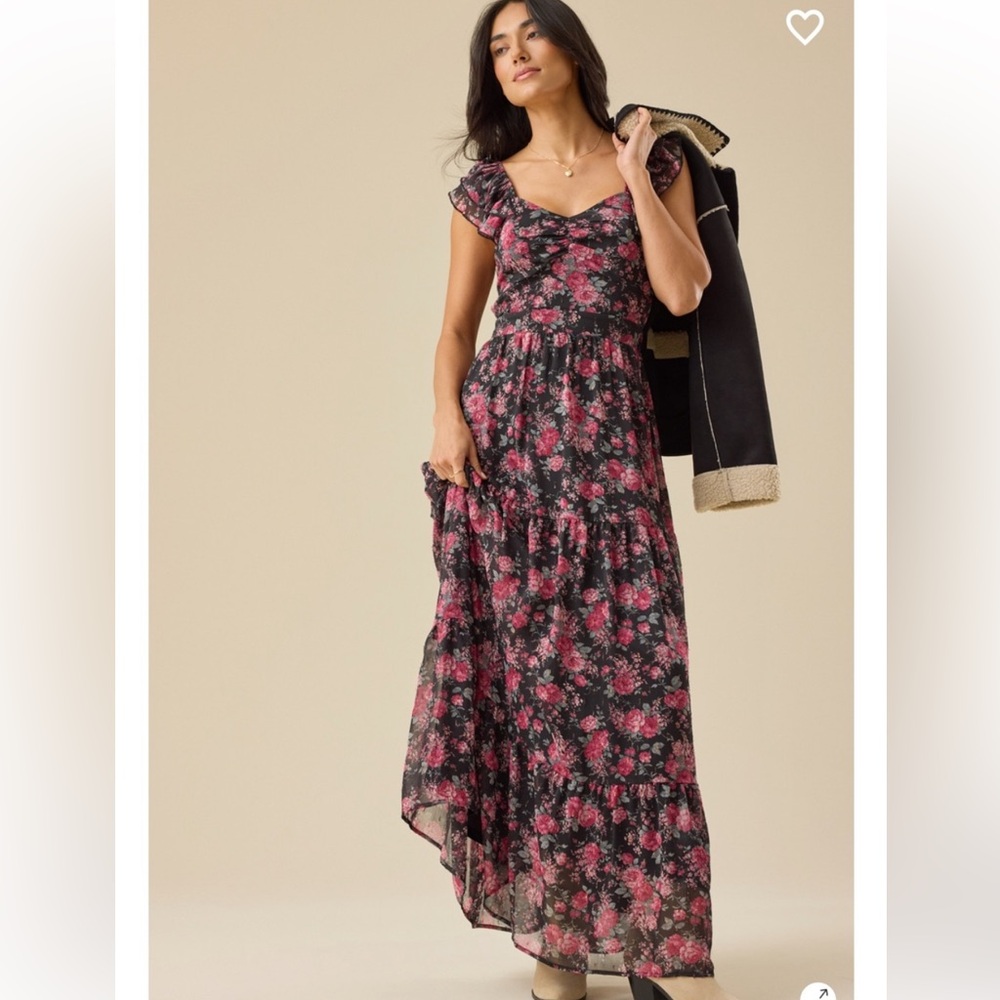 NWT Altar'd State Anthropology Maxi Dress Pink Black Floral Print women’s XXS - Picture 1 of 13